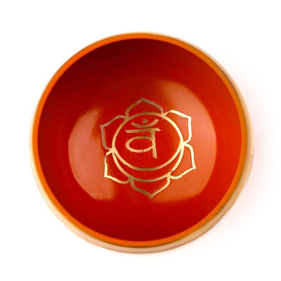 Orange chakrasyngeskål med mulighed for personlig gravering, metalskål med lyd, perfekt som gave, diameter 10 cm, højde 5 cm