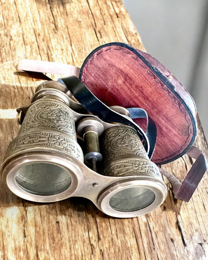 Kikkert med læderetui Victorian's Eye, 11 cm Messing, Hånddekoreret, personalisering med gravering til gave