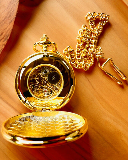 Grand Elegance Lommeur med Dobbelt Låg, Manuel, Guld Farve, med gravering som gave