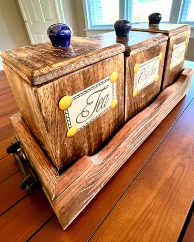 Sæt Royal Trio – Te, Kaffe, Sukker af Shisham-træ, håndlavet, med mulighed for gravering som gave