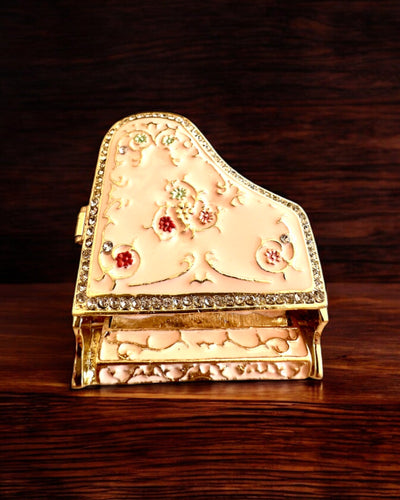 Elegant smykkeskrin "Mini Flygel - klassiske roser" - med mulighed for gravering som gave