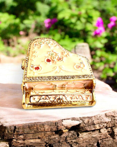 Elegant smykkeskrin "Mini Flygel - klassiske roser" - med mulighed for gravering som gave