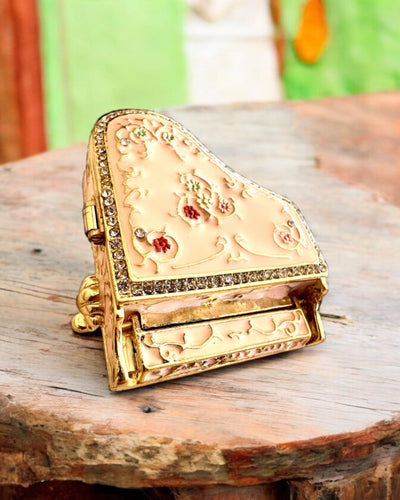 Elegant smykkeskrin "Mini Flygel - klassiske roser" - med mulighed for gravering som gave