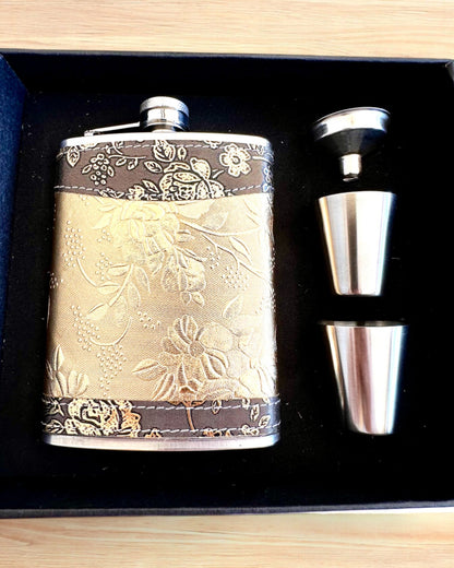 Elegant "Golden Rose" lommelærke med sæt af glas, personliggørelse med gravering til gave