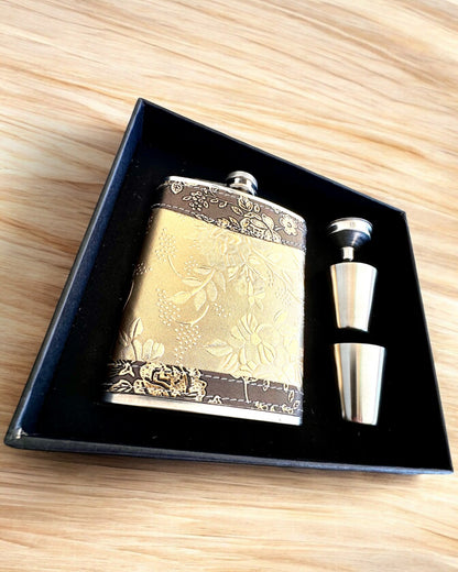 Elegant "Golden Rose" lommelærke med sæt af glas, personliggørelse med gravering til gave