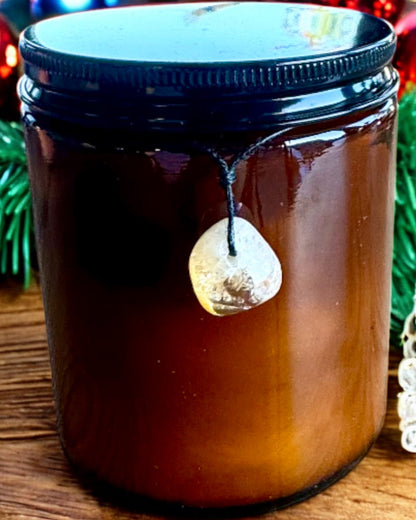 Intentionel sojavokslys 250 ml med naturlig sten – vælg din energi: Citrin eller Granat, personliggørelse med gravering som gave