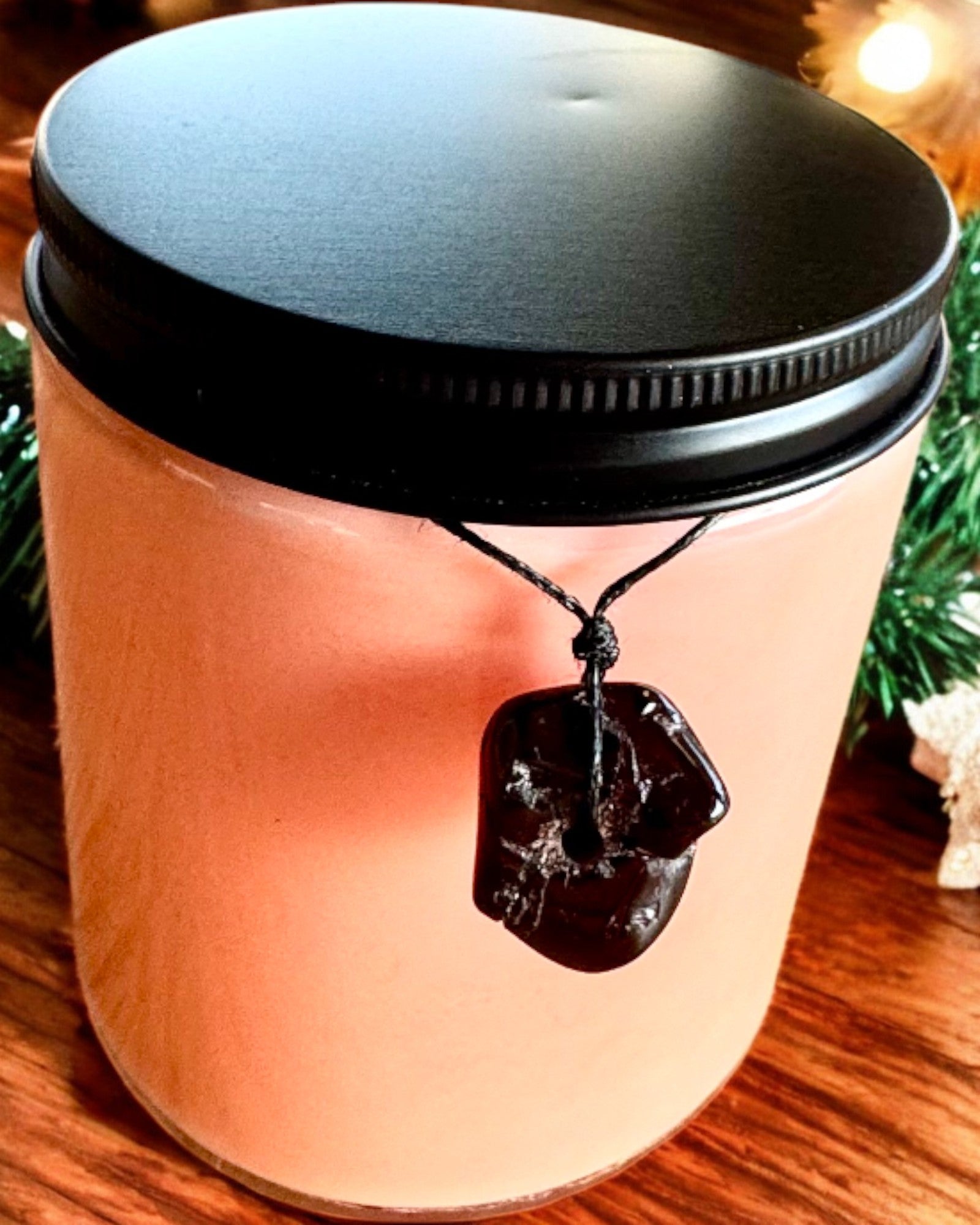 Intentionel sojavokslys 250 ml med naturlig sten – vælg din energi: Citrin eller Granat, personliggørelse med gravering som gave