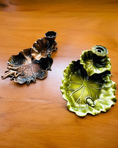 Elegant Metal Røgelsesholder Lotusblad - 4 varianter at vælge imellem, mulighed for personlig gravering som gave