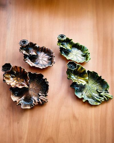 Elegant Metal Røgelsesholder Lotusblad - 4 varianter at vælge imellem, mulighed for personlig gravering som gave