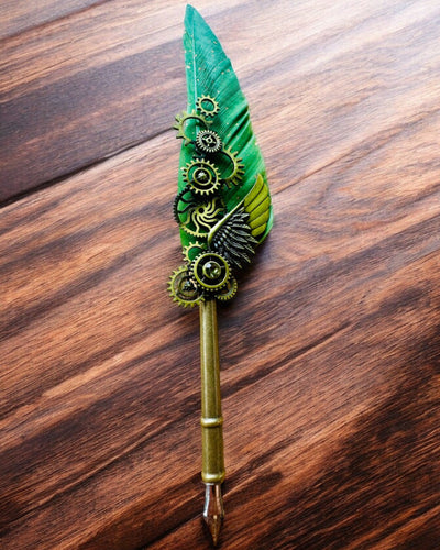 Kaligrafipenne "Steampunk Elegance" med Kalkunfjer - Håndlavet 5 varianter at vælge imellem, personliggørelse med gravering til gave