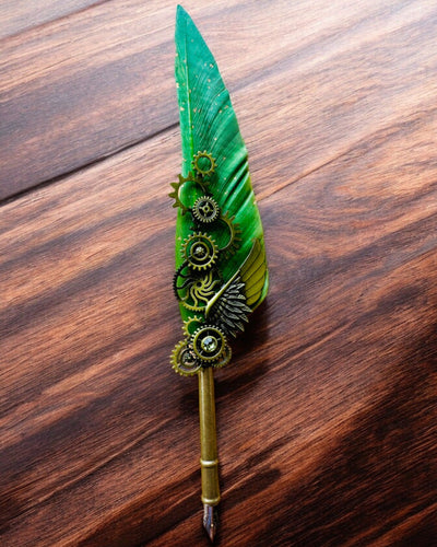 Kaligrafipenne "Steampunk Elegance" med Kalkunfjer - Håndlavet 5 varianter at vælge imellem, personliggørelse med gravering til gave