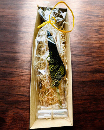 Kaligrafipenne "Steampunk Elegance" med Kalkunfjer - Håndlavet 5 varianter at vælge imellem, personliggørelse med gravering til gave