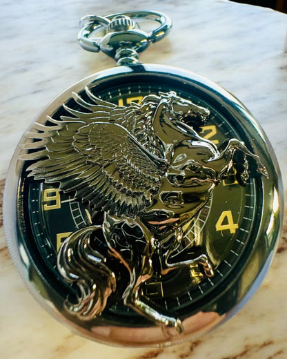 Lommeur "Equus Tempus" - Sort med Hestemotiv, mulighed for personlig gravering - sort urskive