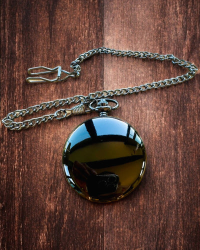 Klassisk Lommeur med Romertal og Kæde, Kvarts, Sort Glans - farve sort