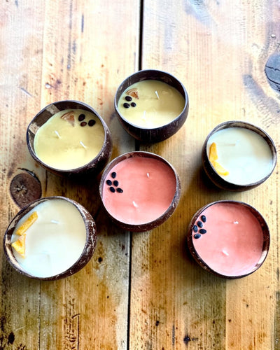 Sojalys i kokosnød 200-300 ml – Summer Collection, 3 dufte at vælge imellem, personliggørelse med gravering