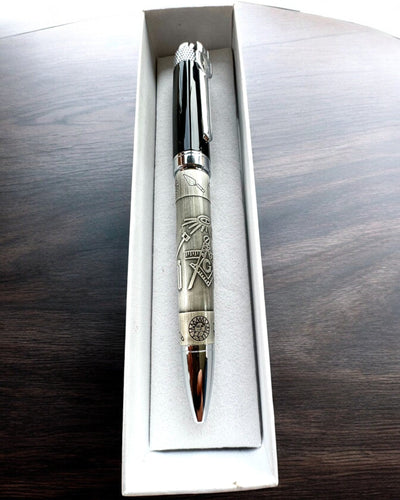 Elegant kuglepen "Mistrzowska Harmonia" med gravering mulighed - Symboliske motiver, antikt sølv, mulighed for personlig gravering som gave