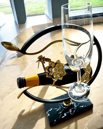 Stativ "Elegancki Owad" - til vinflaske og glas, højde 33 cm, mulighed for personliggørelse med gravering til gave
