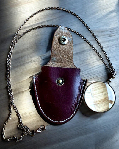 Vintage Look - Forstørrelsesglas med glaslinse og læderetui, mulighed for personlig gravering