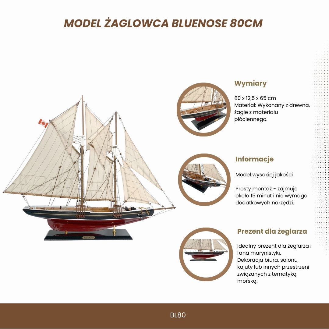 Model af sejlskibet Bluenose 80cm - BL80
