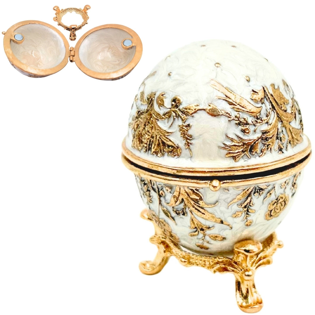 Eksklusiv metallsmykkeskrin, Fabergé-æg med krystaller - B0794-00