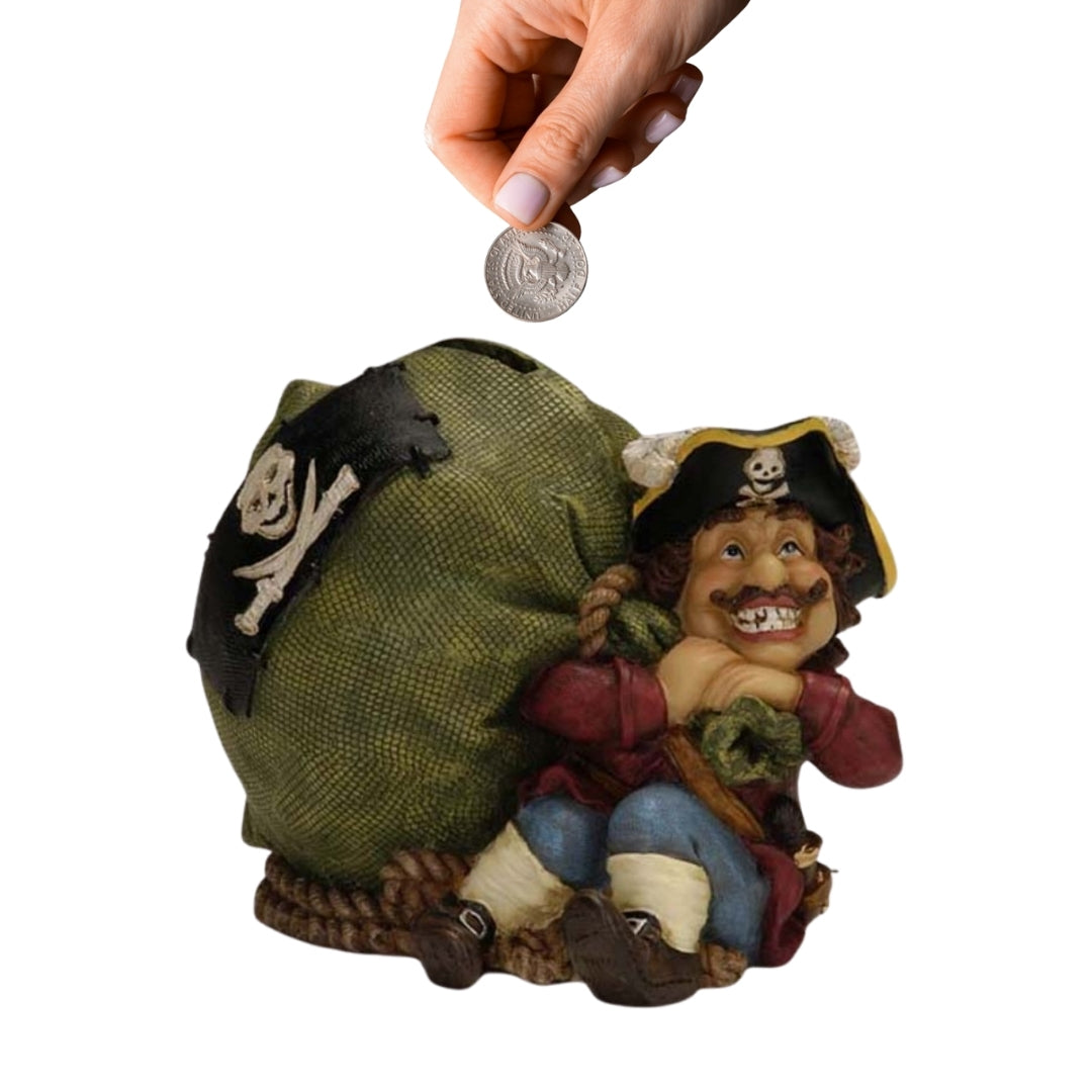 Dekorativ sparegris, pirat med skat, 14 cm - CE03852
