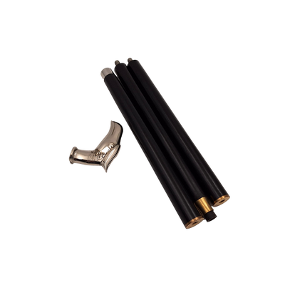 Foldbar træstok med ørnehoved - elegant gave med mulighed for personlig gravering, længde 91,5 cm, sort med sølv- og messinghåndtag  