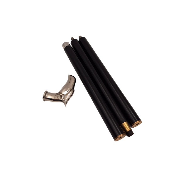 Foldbar træstok med ørnehoved - elegant gave med mulighed for personlig gravering, længde 91,5 cm, sort med sølv- og messinghåndtag  