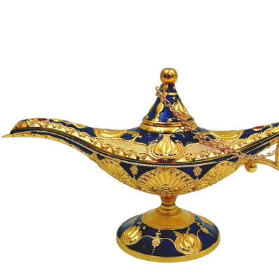 Aladdins lampe LABB med metaldekorationer i guldfarve, mørk marineblå, 22 x 7 x 11 cm