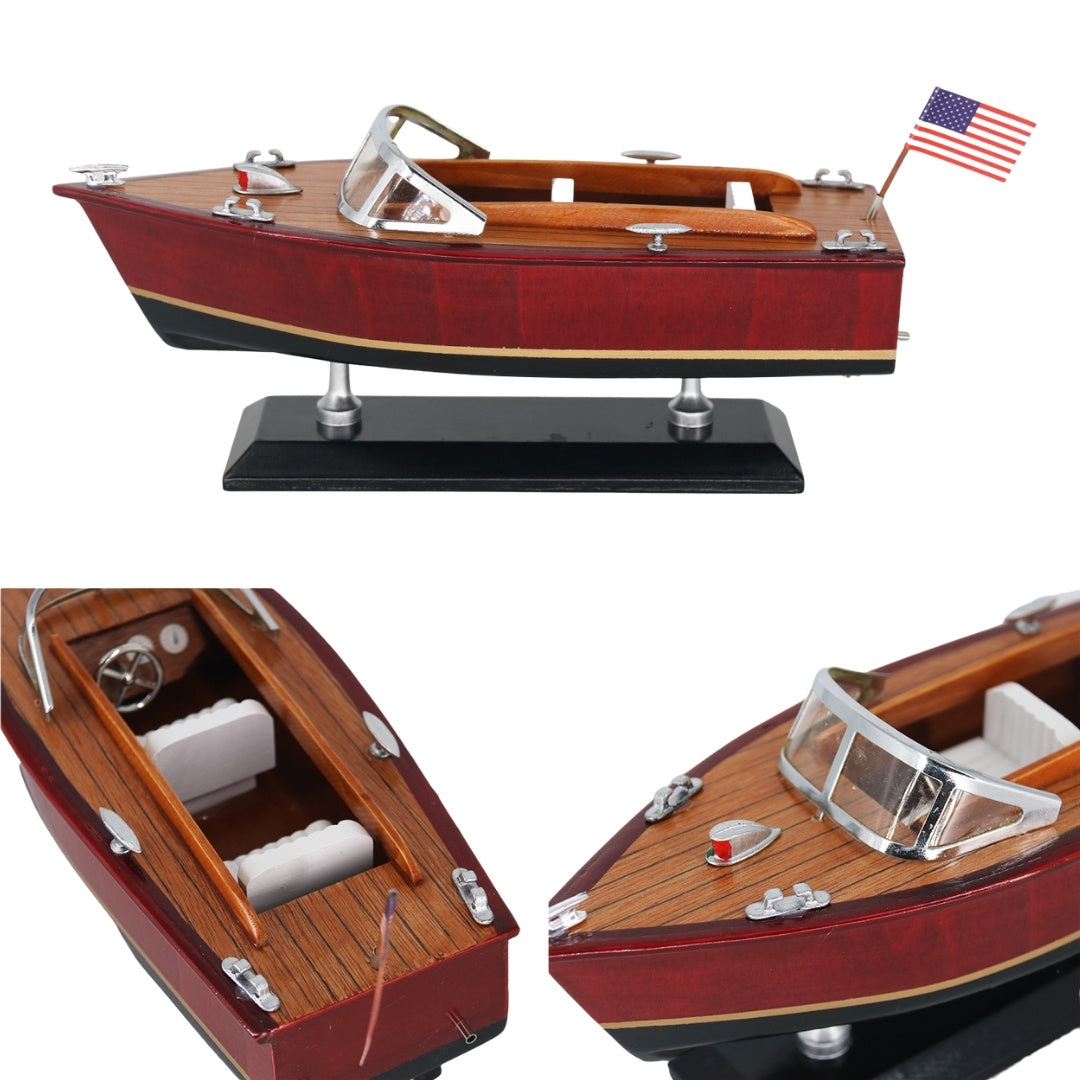 Model af træmotorbåd – klassisk motorbåd 26cm – kontordekoration – MOT04ML