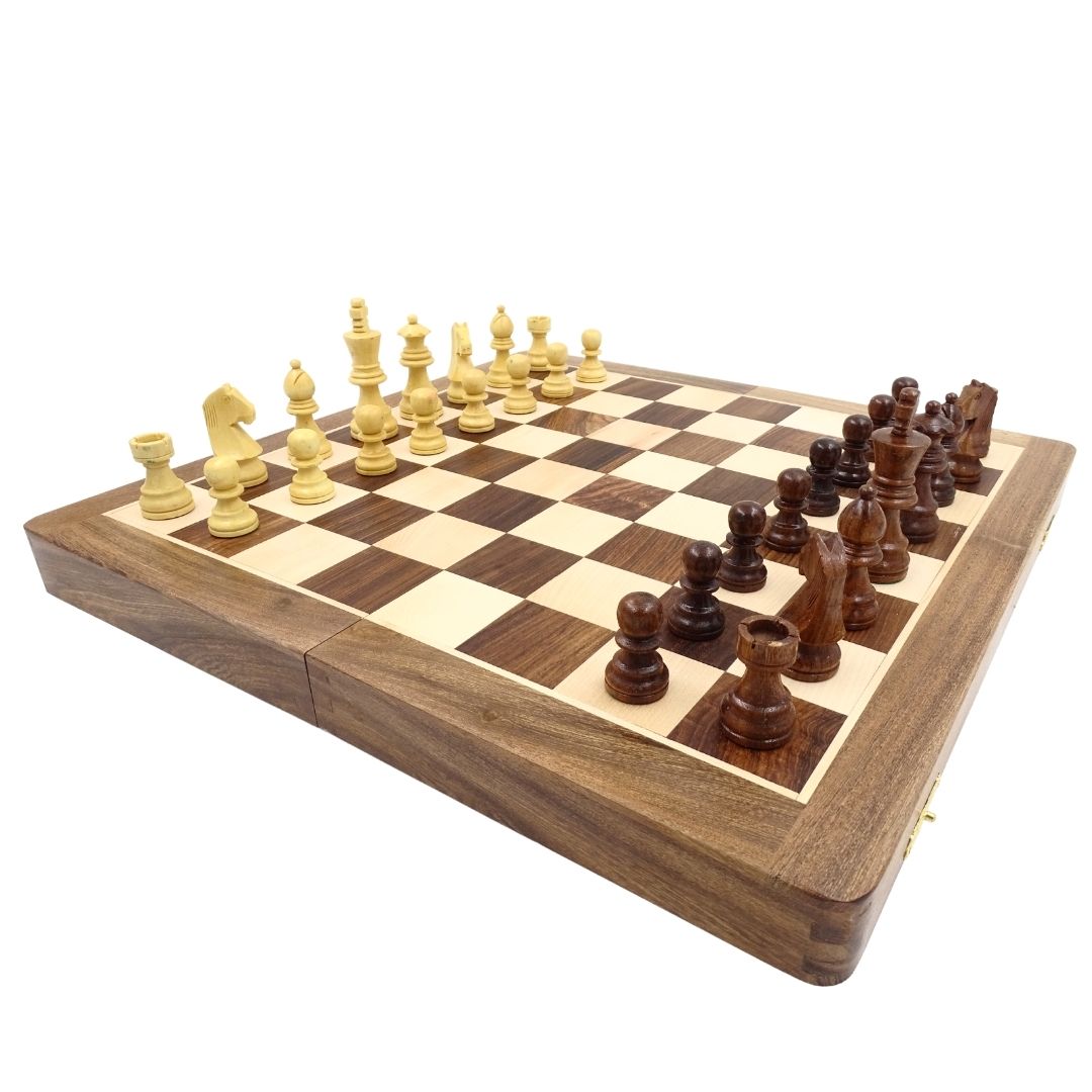 Træskakspil 40×40 cm– mindre fejl – foldbart skakbræt - G114