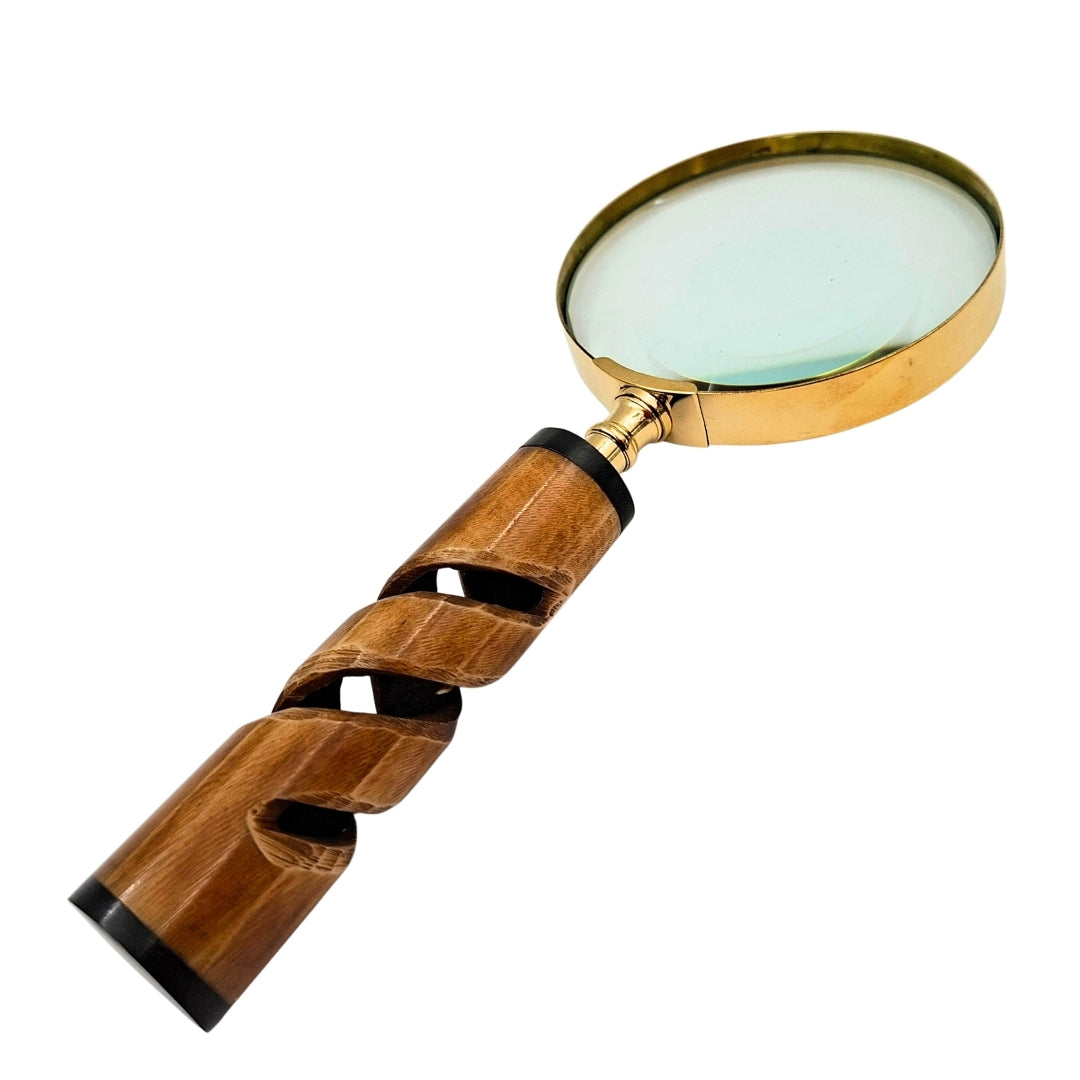 Forstørrelsesglas i messingramme med hornhåndtag NC2356 - elegant gave med mulighed for personlig gravering, 3,5x forstørrelse, længde 18,5 cm, diameter 7,5 cm  