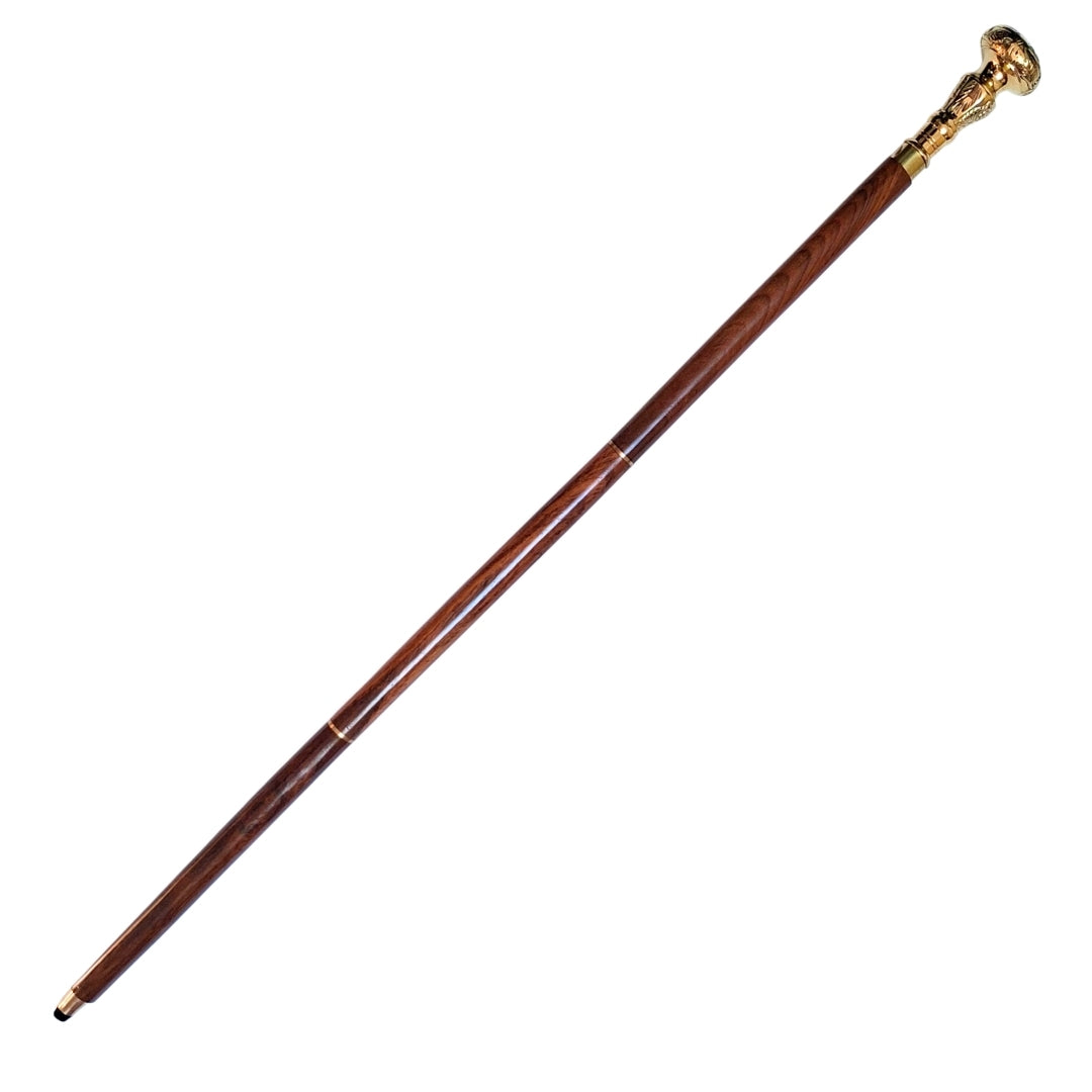 Elegant Sammenklappelig Gåstok med Messinghåndtag - Brun Træstok med Mulighed for Gravering - Perfekt Gave til Senior med Retro Stil - Maksimal Længde 96 cm