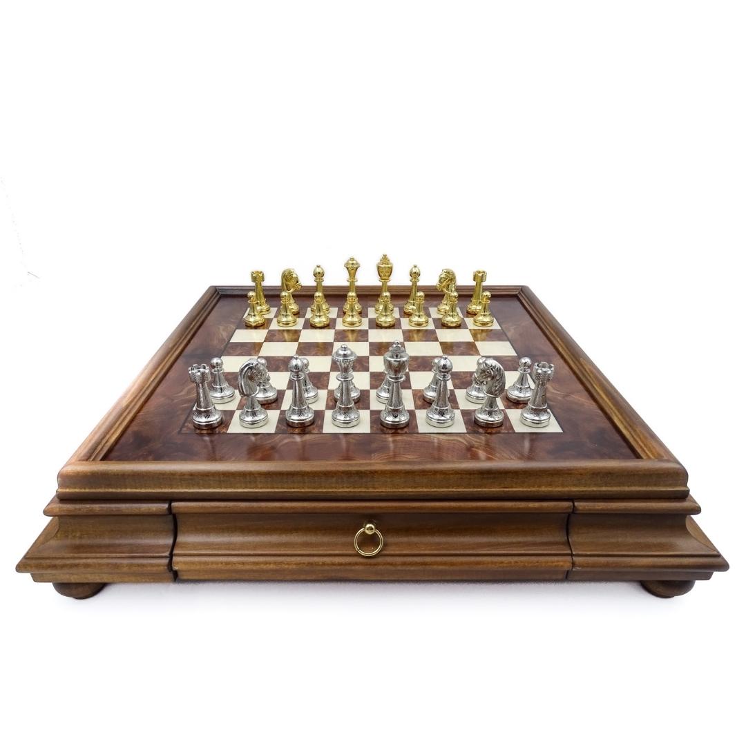 Stort eksklusivt skakspil Italfama i forgyldt metal 53x53 cm – N137
