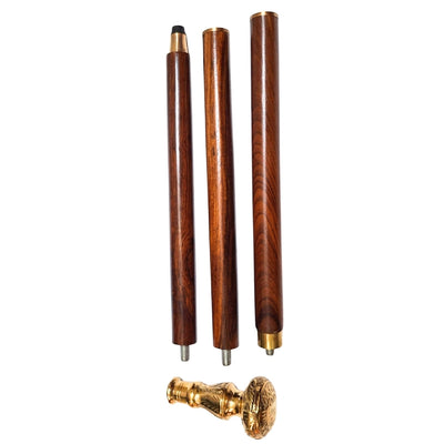 Elegant Sammenklappelig Gåstok med Messinghåndtag - Brun Træstok med Mulighed for Gravering - Perfekt Gave til Senior med Retro Stil - Maksimal Længde 96 cm