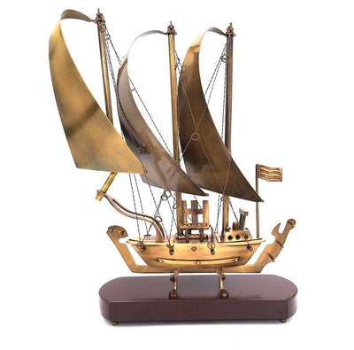 Stort messingskib på træfod - 38cm - N-3615B
