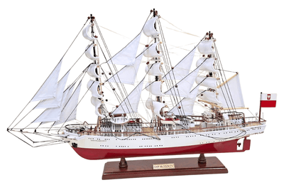 Eksklusiv model af sejlskibet Dar Młodzieży XXL 71 cm med mulighed for personlig gravering