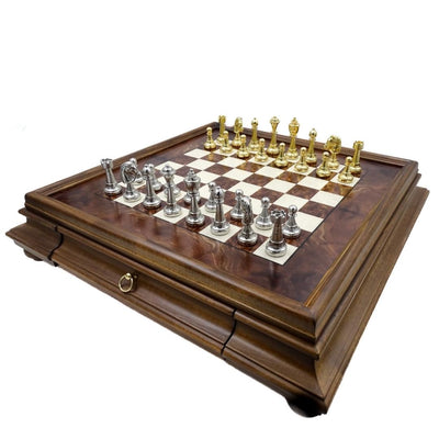Stort eksklusivt skakspil Italfama i forgyldt metal 53x53 cm – N137