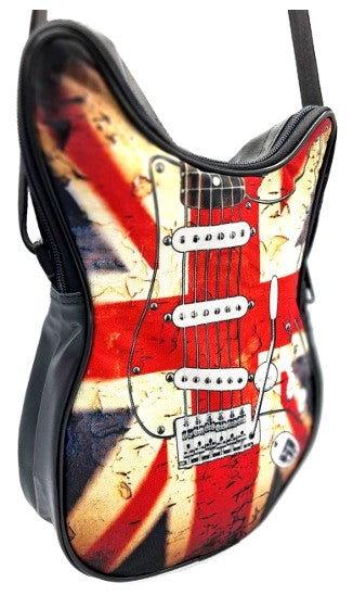 Skuldertaske formet som en guitar – britisk flag – Gave til musikfan - RBG-008
