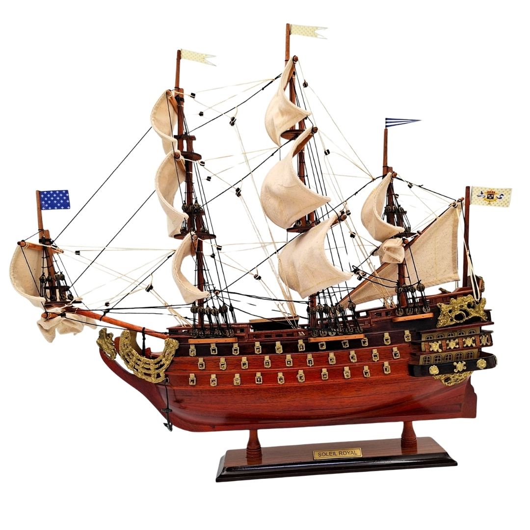 Samlet model af sejlskibet Soleil Royal 46 cm - håndlavet af eksotisk træ med mulighed for personlig gravering