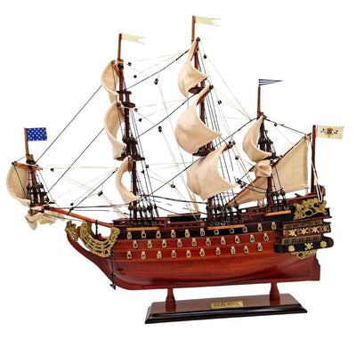 Samlet model af sejlskibet Soleil Royal 46 cm - håndlavet af eksotisk træ med mulighed for personlig gravering