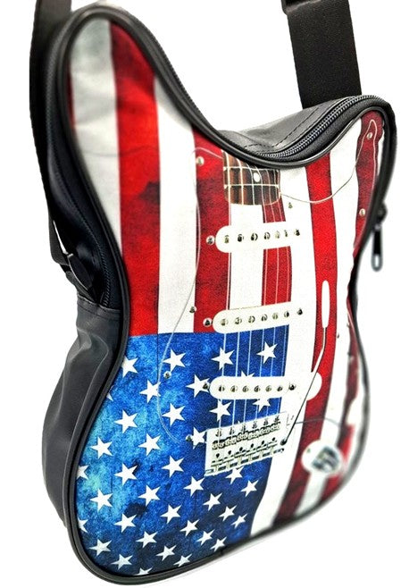 Skuldertaske formet som en guitar – amerikansk flag – Gave til musiker