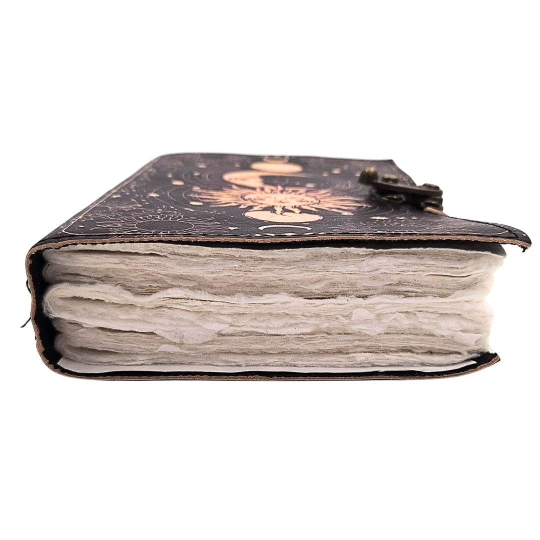 Dekorativ lædernotesbog Sol og måne 200 sider - AH07