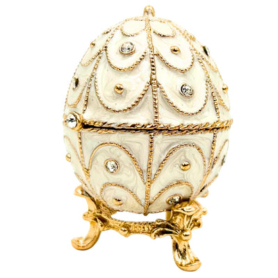 Eksklusiv metallsmykkeskrin, Fabergé-æg med krystaller - B0748-17WH