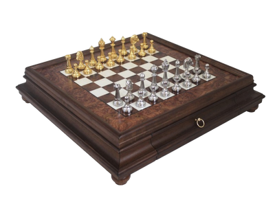 Stort eksklusivt skakspil Italfama i forgyldt metal 53x53 cm – N137