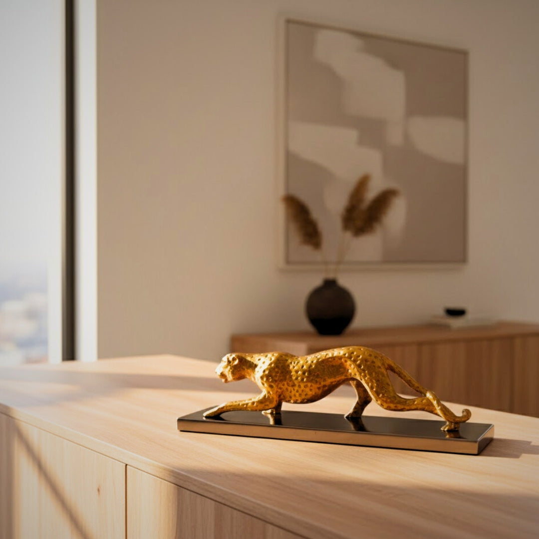 Elegant dekorativ figur Leopard Guld 42cm Glamour Loft Gave