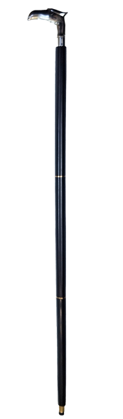 Foldbar træstok med ørnehoved - elegant gave med mulighed for personlig gravering, længde 91,5 cm, sort med sølv- og messinghåndtag  