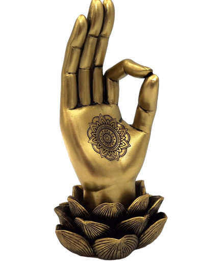 Gylden figur Buddhas hånd Mudra OM - yoga lotusblomst - 43724