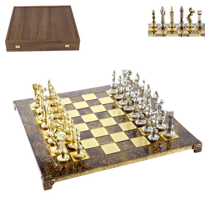 Stort eksklusivt skakspil – 36x36 cm – guld-sølv - Renæssance S9BRGS