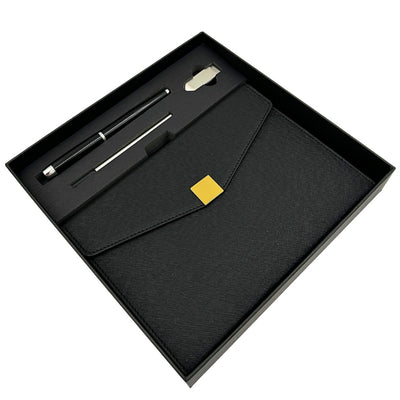 Elegant premium gavesæt – A5-notesbog med kuglepen og USB-nøgle 16GB i æske – sort-guld – EE9