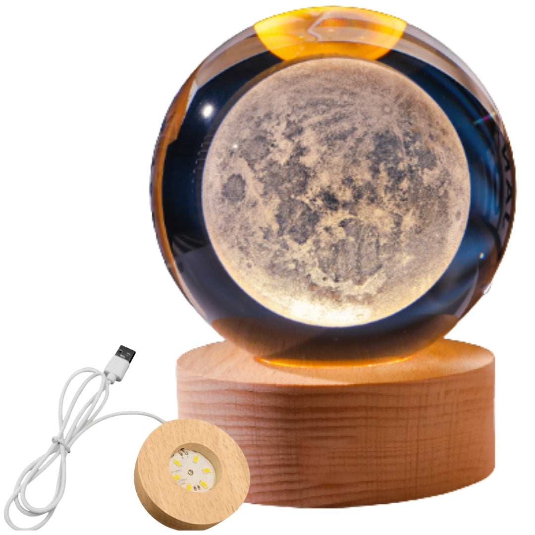 3D-glaskugle Måne - LED-natlampe USB - Gadget til skrivebord
 - KKS